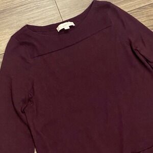 Ann Taylor Loft medium Wool Blend Pocket Sweater Plum With Button‎ Cuff